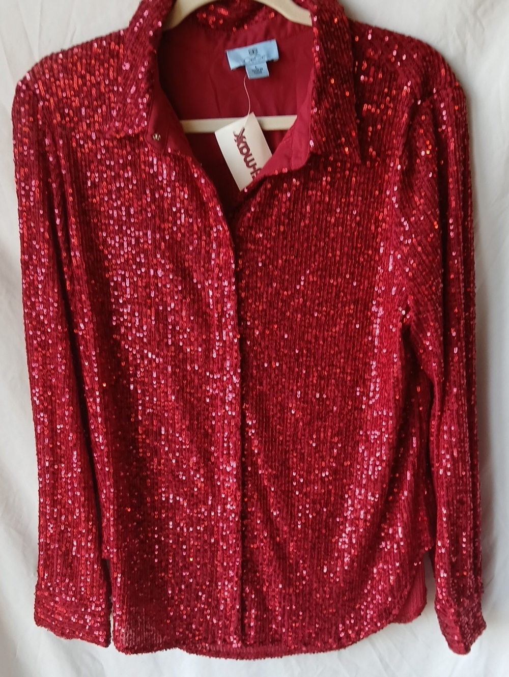 CeCe Red Sequin Button-Down Shirt SEE VIDEO!